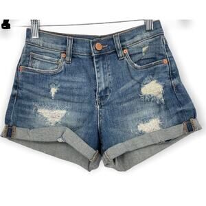 BLANKNYC High Rise Fulton Distressed Denim Shorts Size 24 Raw Hem Cuffed